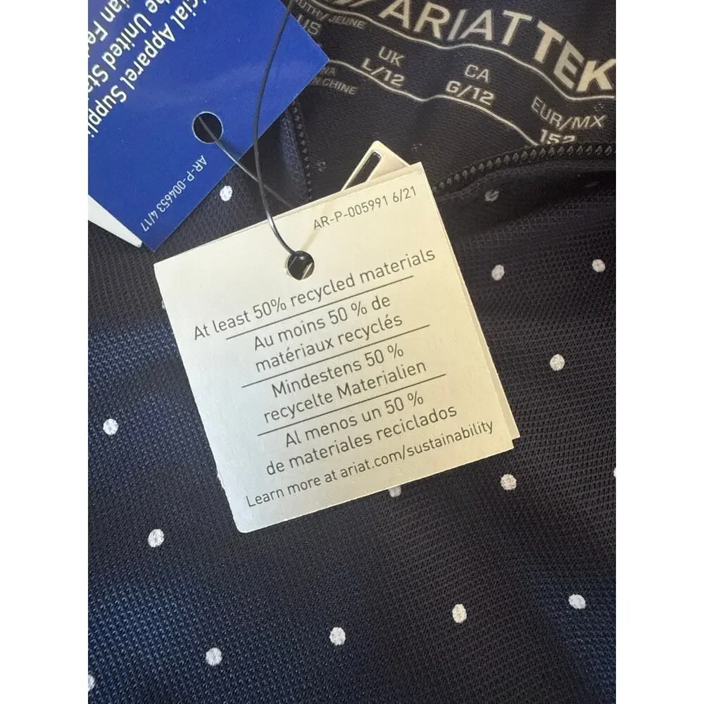 Ariat Ariatek Youth Sunstopper 3.0 Baselayer Equestrian Large 12 Navy Dot NWT